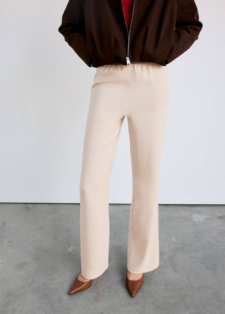Satin straight-fit trousers — Ecru
