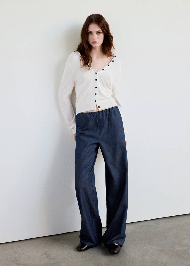 Satin straight-fit trousers — Blue