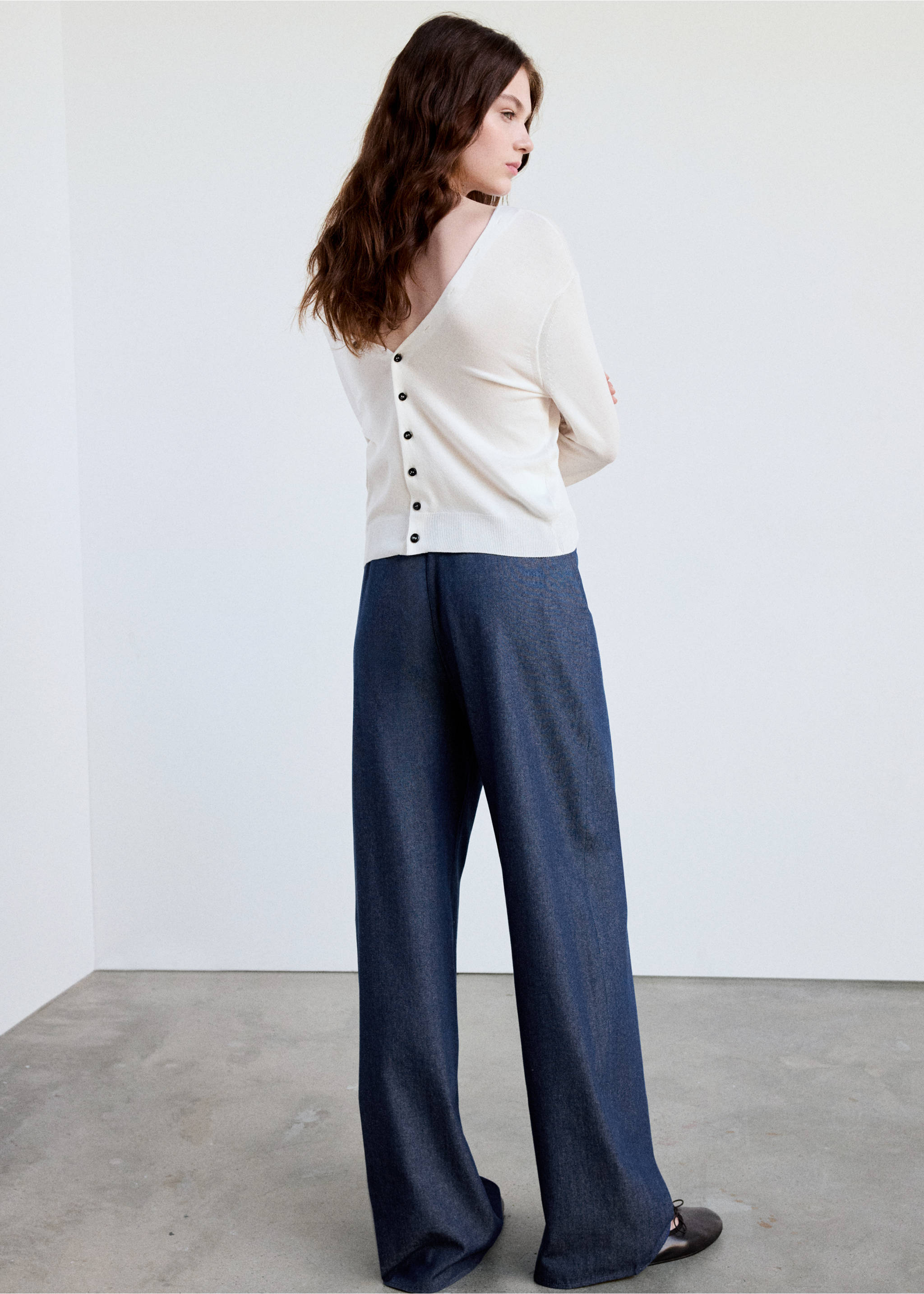 Pantalon droit satiné - Verso de l’article, Bleu. Ref: 37074471-00.