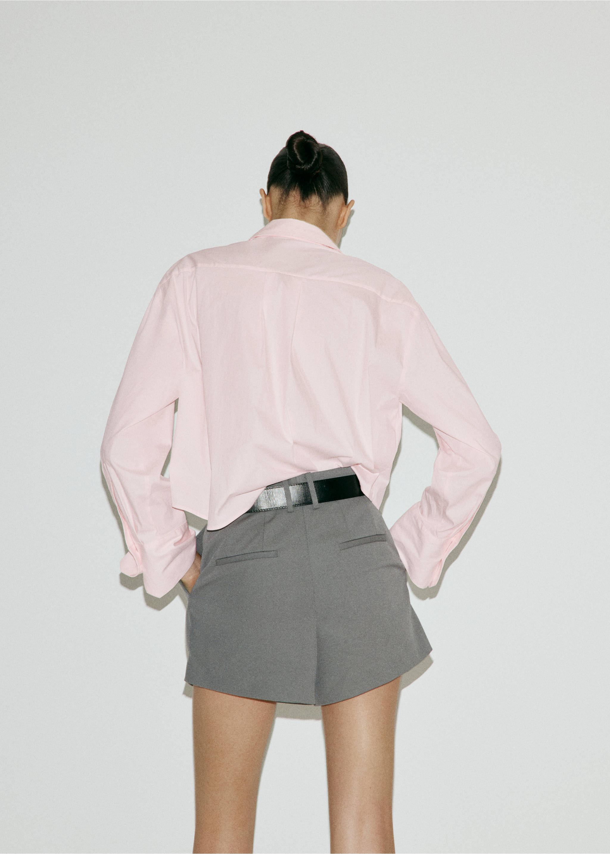 Cotton shirt with hidden buttons - Reverse of the article, Pink. Ref: 37074472-00.