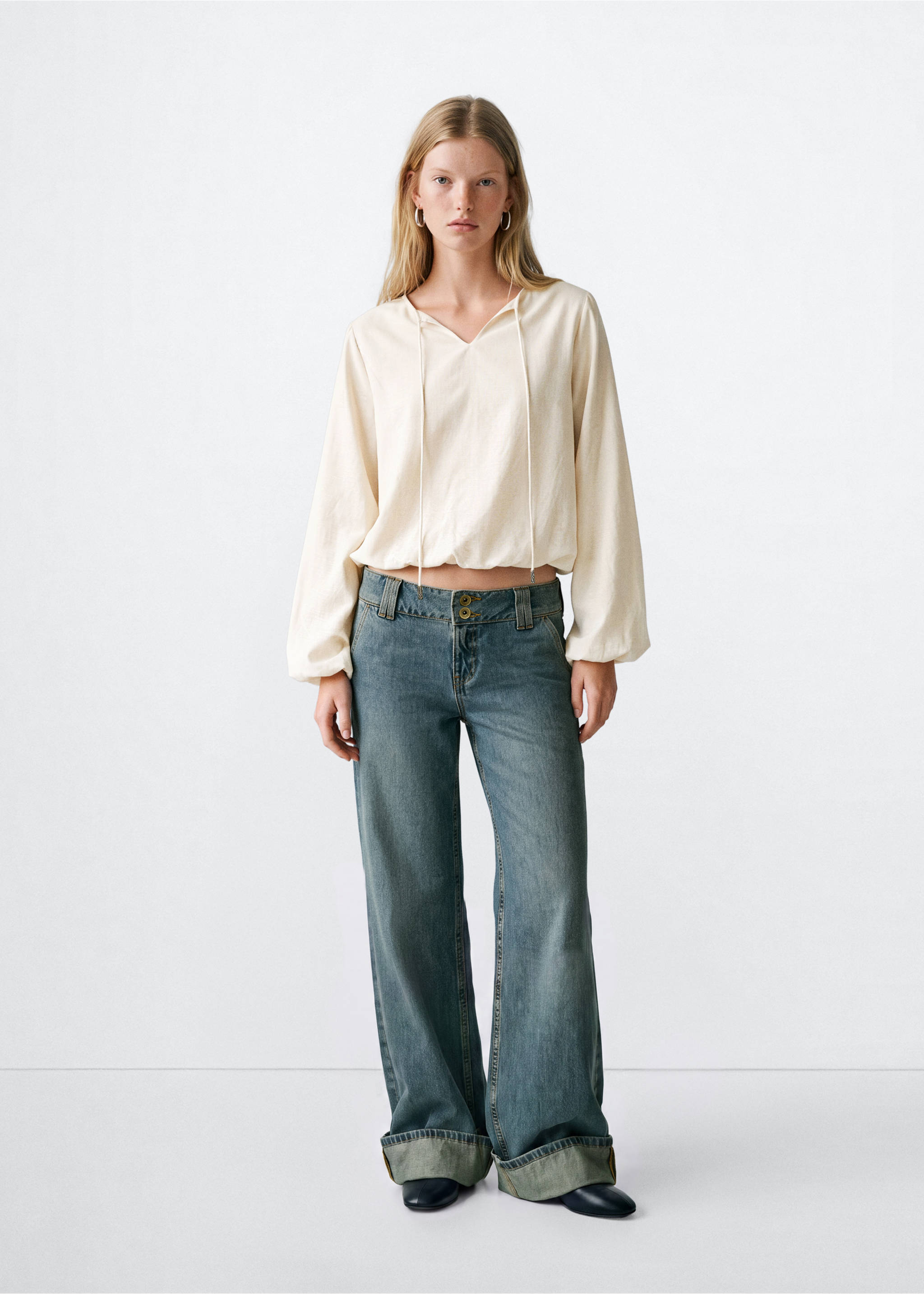 Chiffon blouse with bow - General plane, Beige. Ref: 37074786-00.
