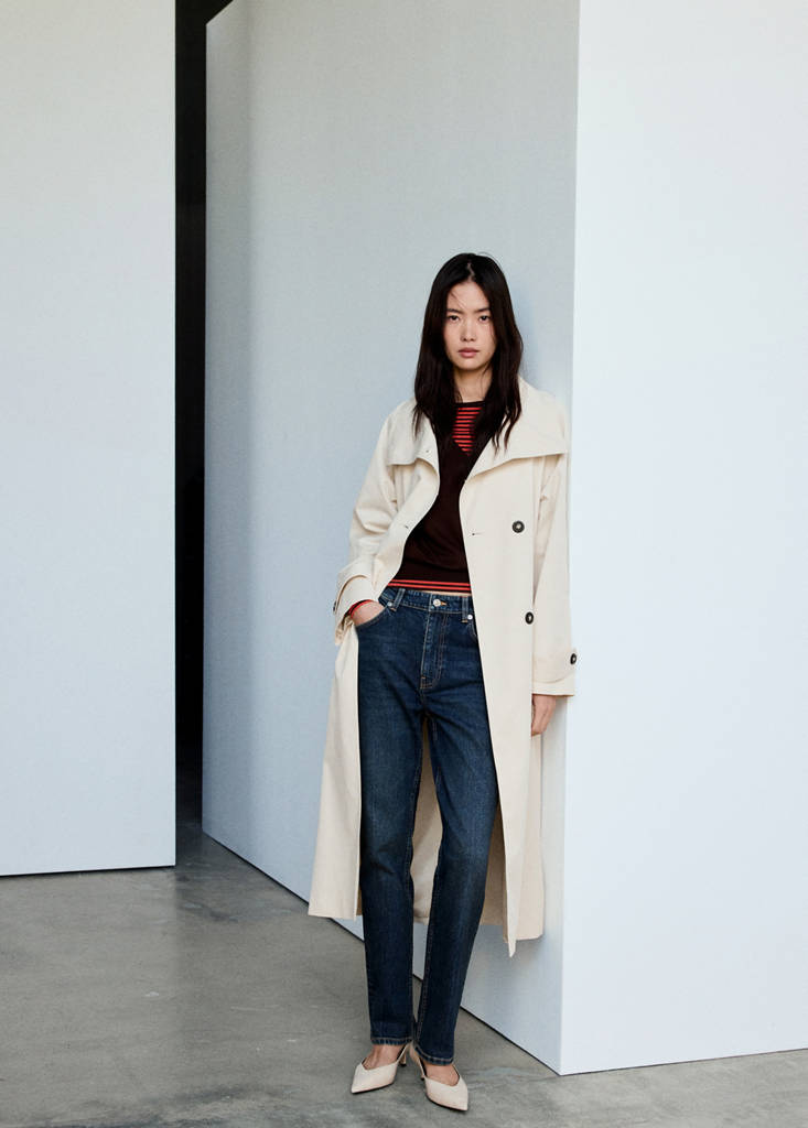 Long funnel neck belted trench coat — Off White