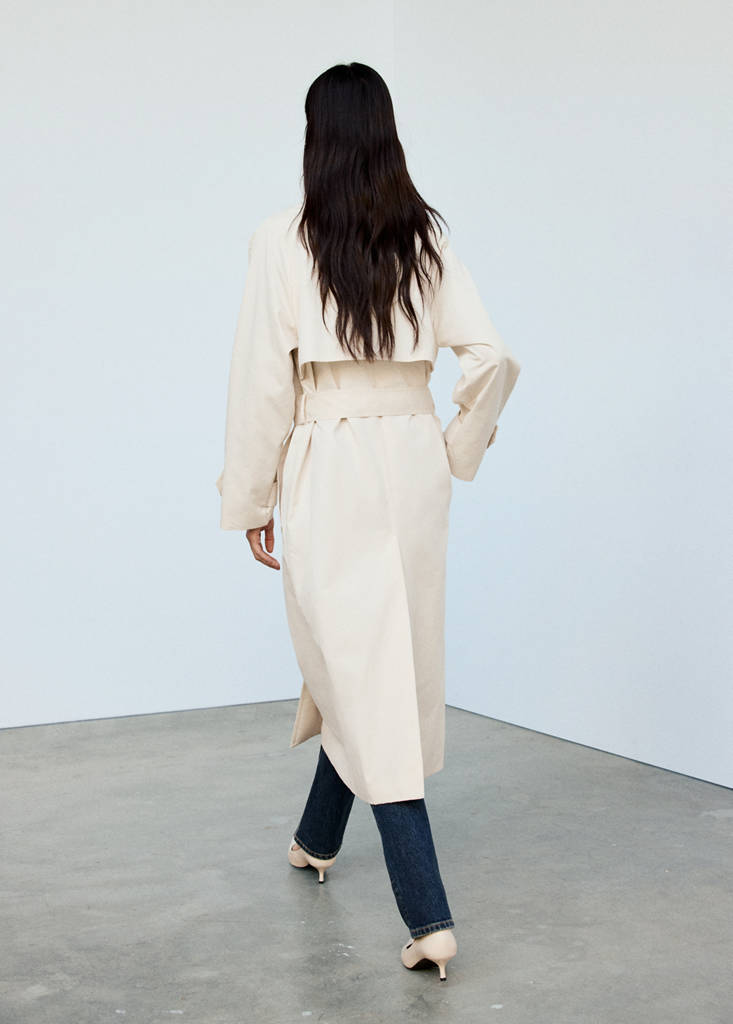 Long funnel neck belted trench coat — Off White