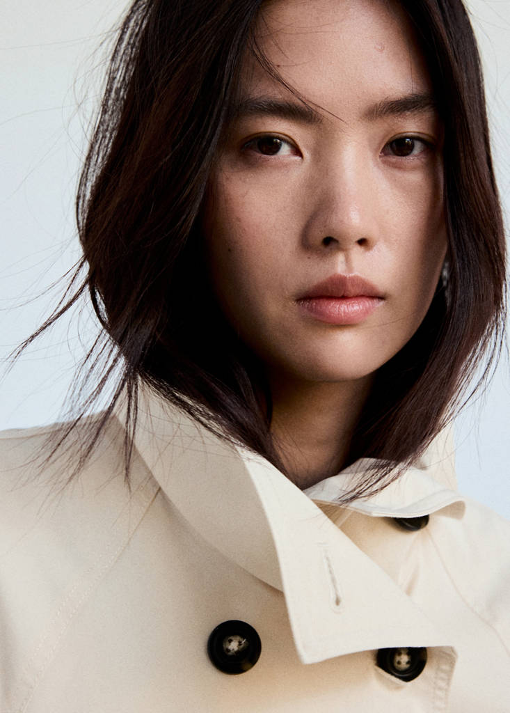 Long funnel neck belted trench coat — Off White