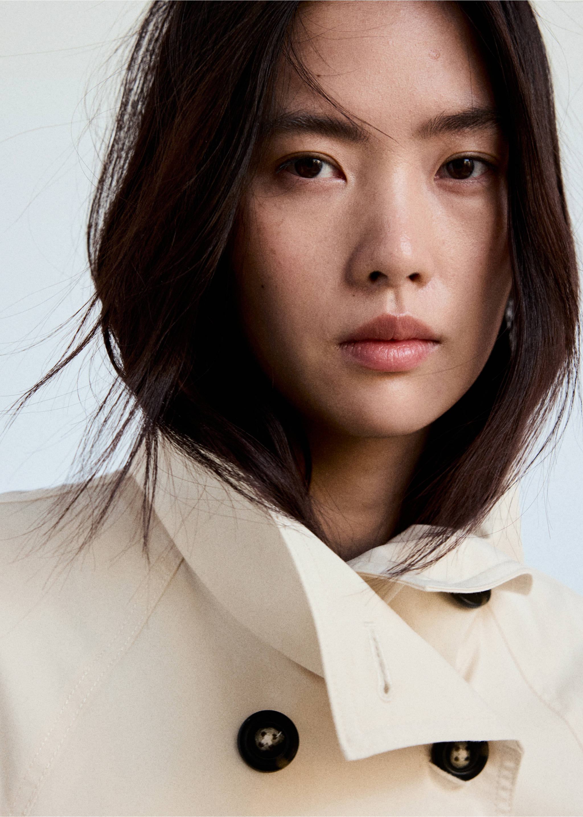 Long funnel neck belted trench coat - Details of the article 1, Off White. Ref: 37074787-00.
