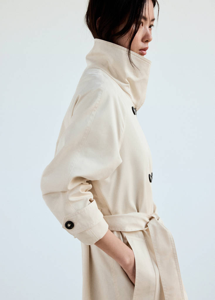 Long funnel neck belted trench coat — Off White