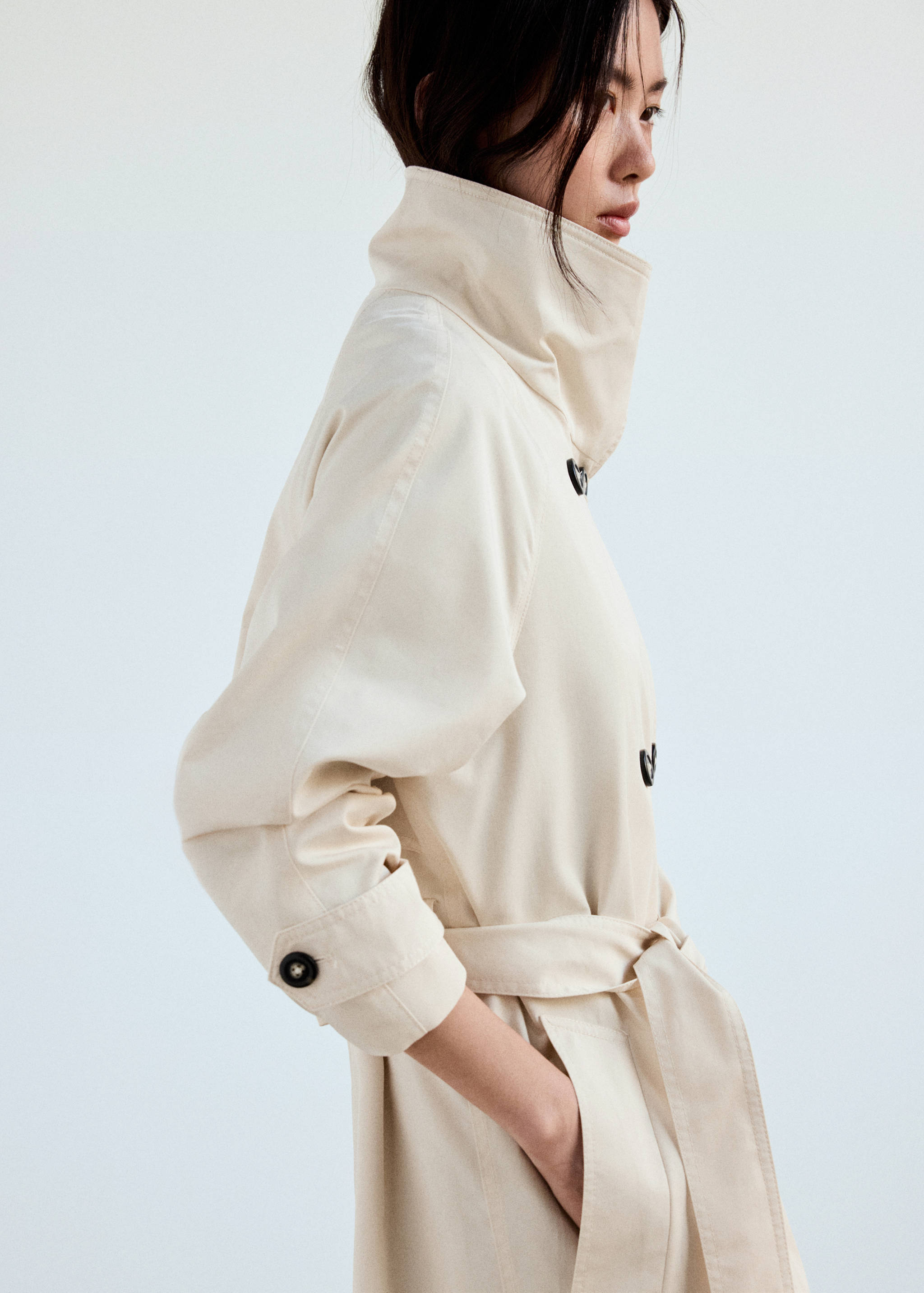 Long funnel neck belted trench coat - Details of the article 3