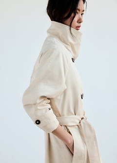 Long funnel neck belted trench coat — Off White 5