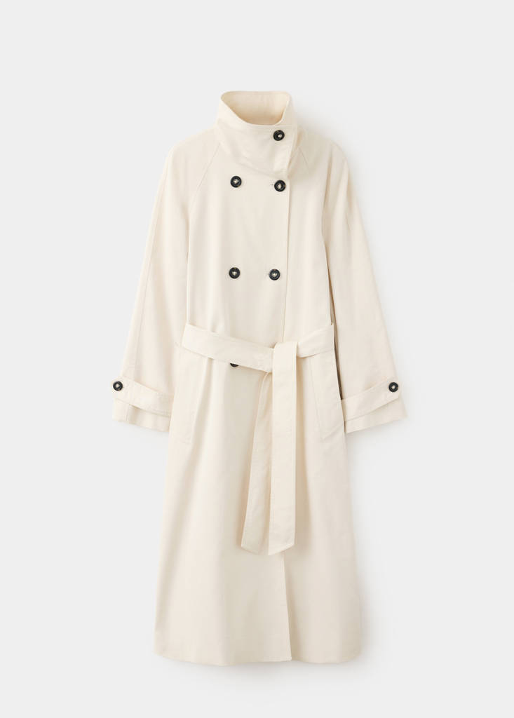 Long funnel neck belted trench coat — Off White