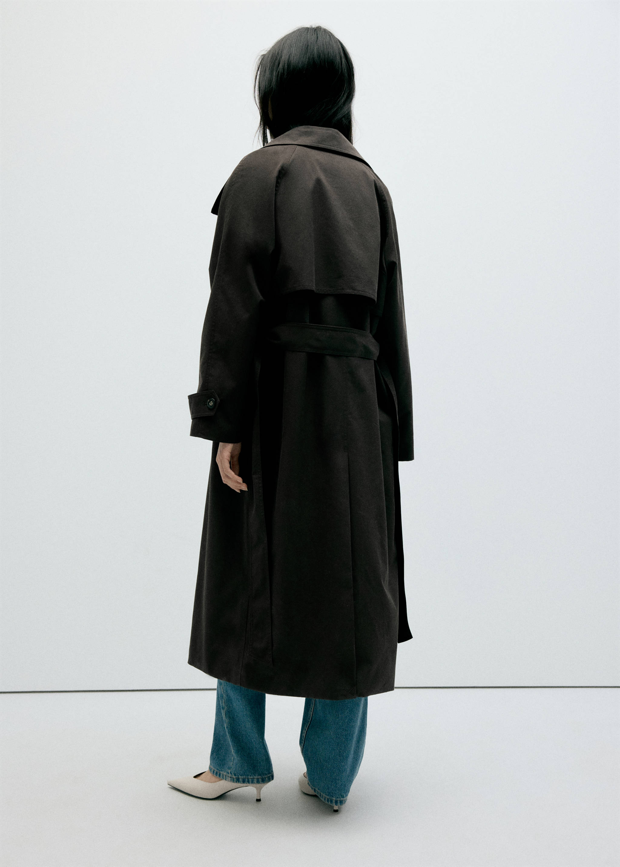 Long funnel neck belted trench coat - Reverse of the article