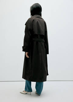 Long funnel neck belted trench coat — Chocolate 3