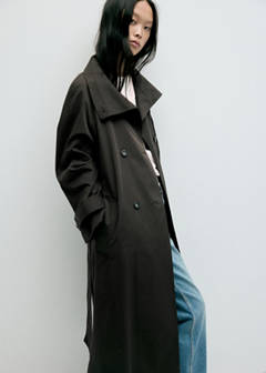 Long funnel neck belted trench coat — Chocolate 5