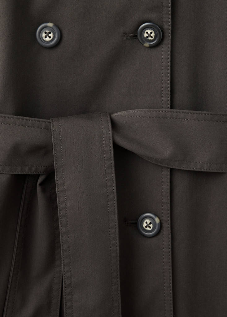 Long funnel neck belted trench coat — Chocolate