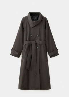 Long funnel neck belted trench coat — Chocolate 6