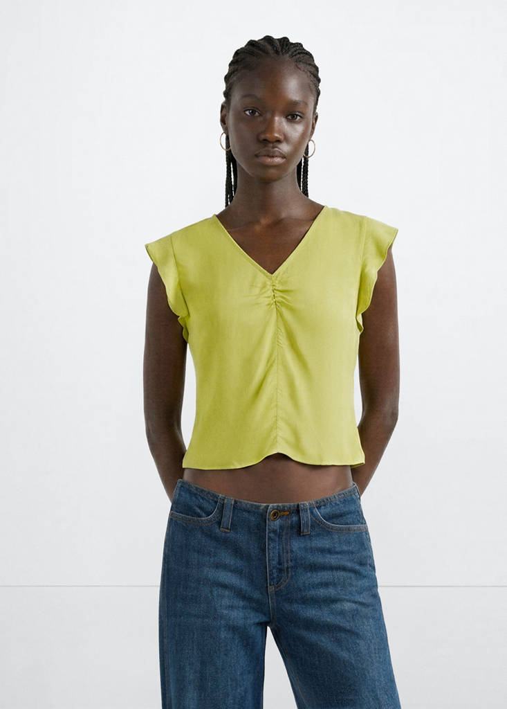 Satin V-neck blouse — Lime