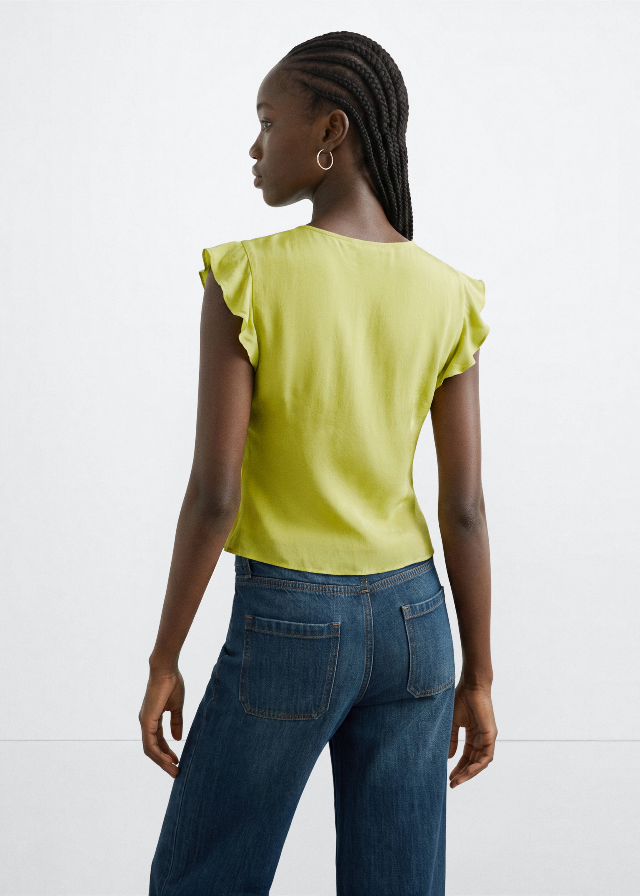 Satin V-neck blouse - Reverse of the article, Lime. Ref: 37074790-00.