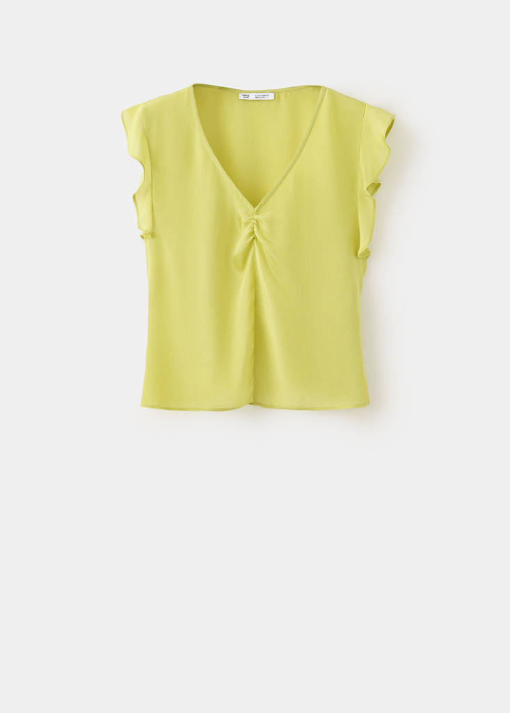 Satin V-neck blouse — Lime