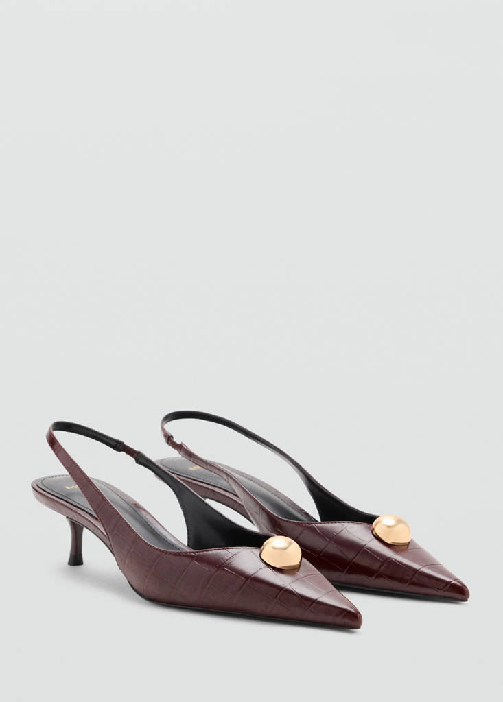 Metal-beaded high-heel shoe — Burgundy