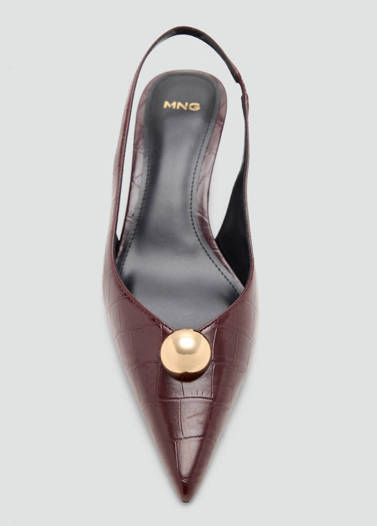 Metal-beaded high-heel shoe — Burgundy