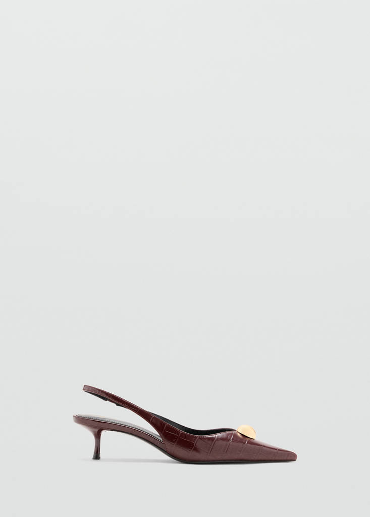 Metal-beaded high-heel shoe — Burgundy