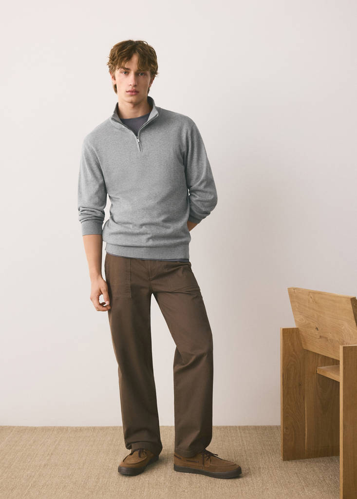 Perkins-neck sweater with zip — Light Heather Grey