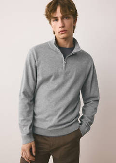 Perkins-neck sweater with zip — Light Heather Grey 1