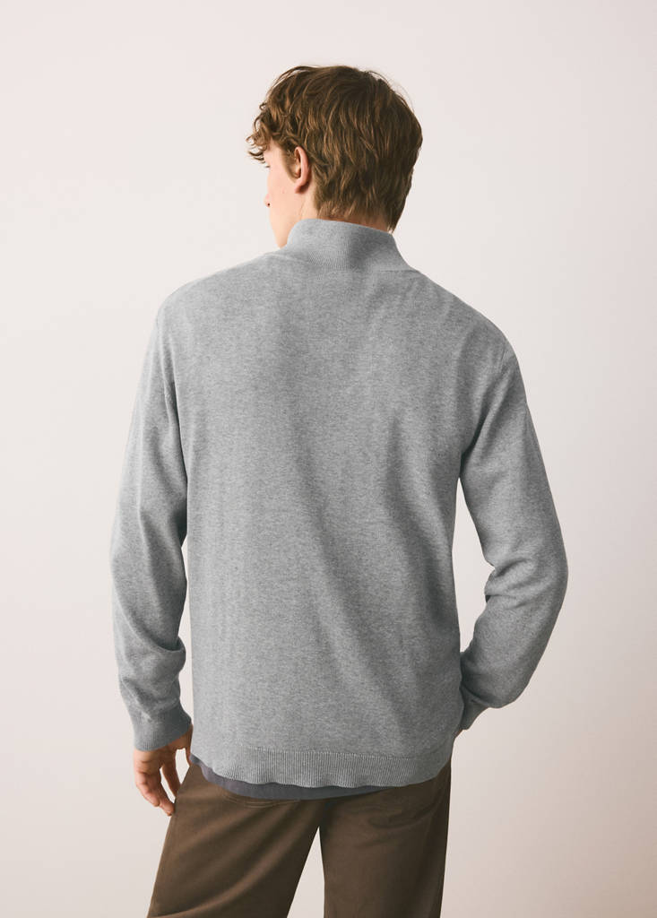 Perkins-neck sweater with zip — Light Heather Grey