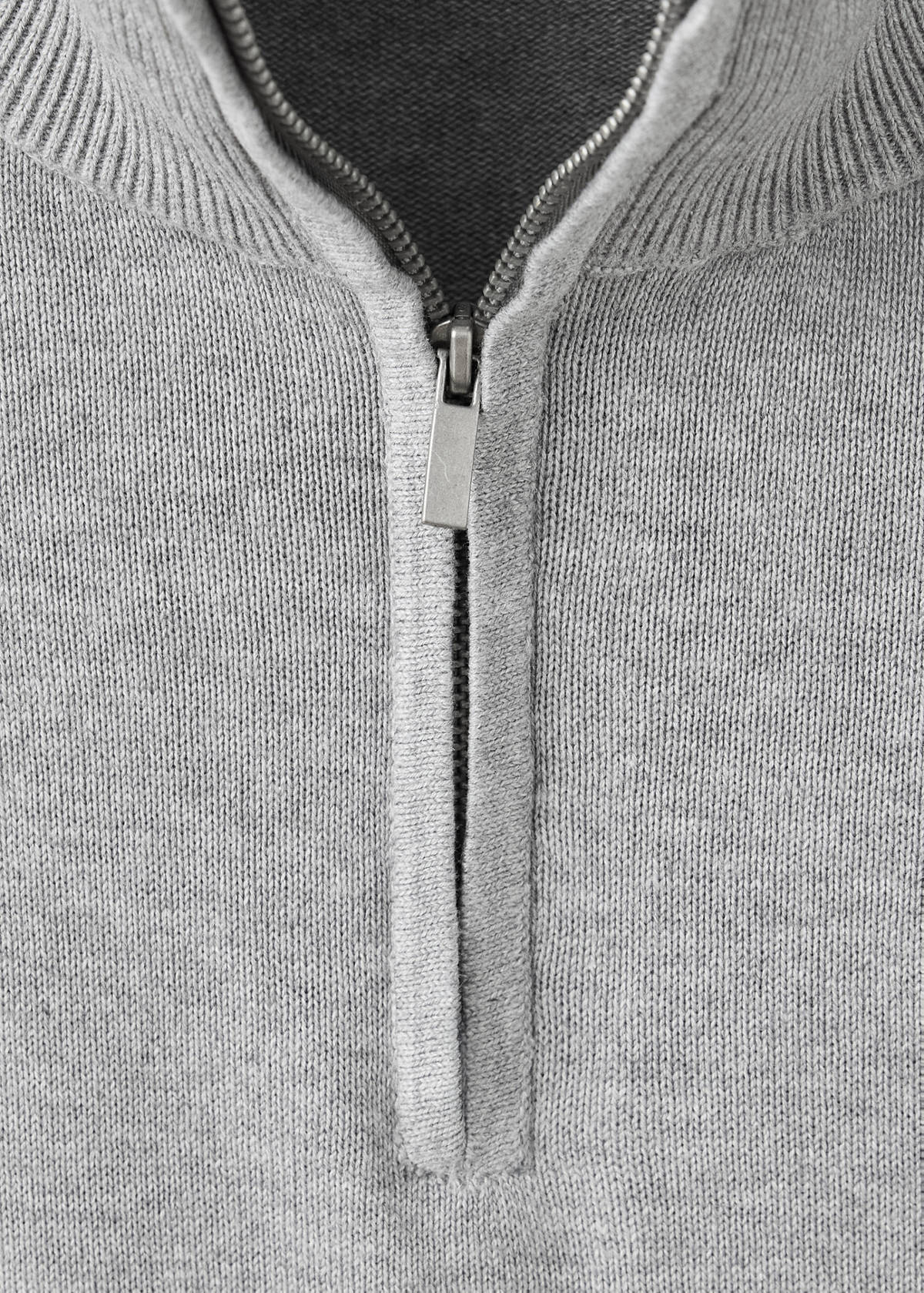 Perkins-neck sweater with zip — Light Heather Grey