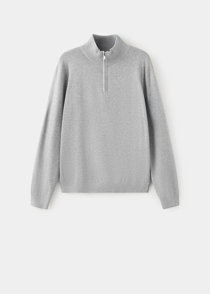Perkins-neck sweater with zip — Light Heather Grey