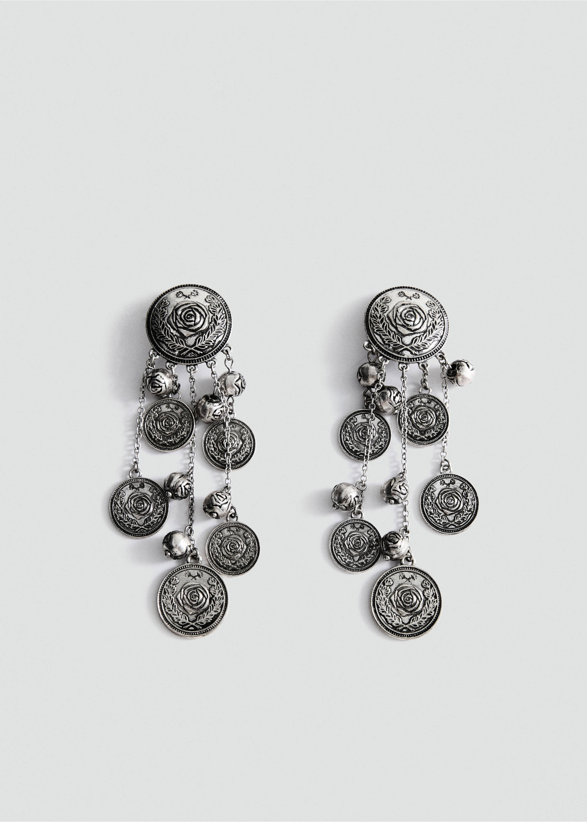 Drop earrings with engraved details - Article without model, Silver. Ref: 37074794-00.