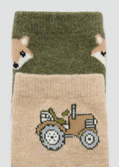 Pack of 2 cotton farm-themed socks — Sand 3
