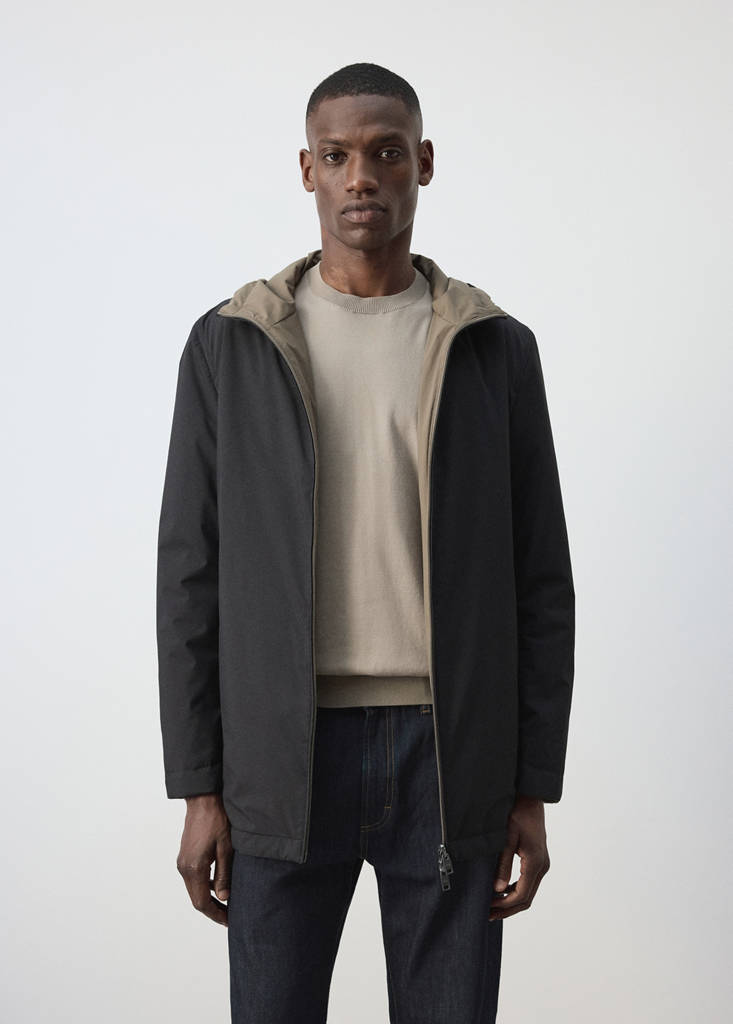 Reversible water-repellent padded parka — Black