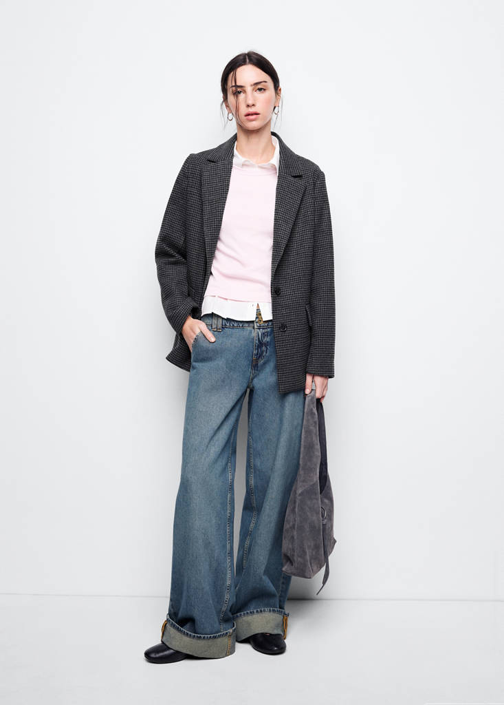 Herringbone wool blend blazer — Navy