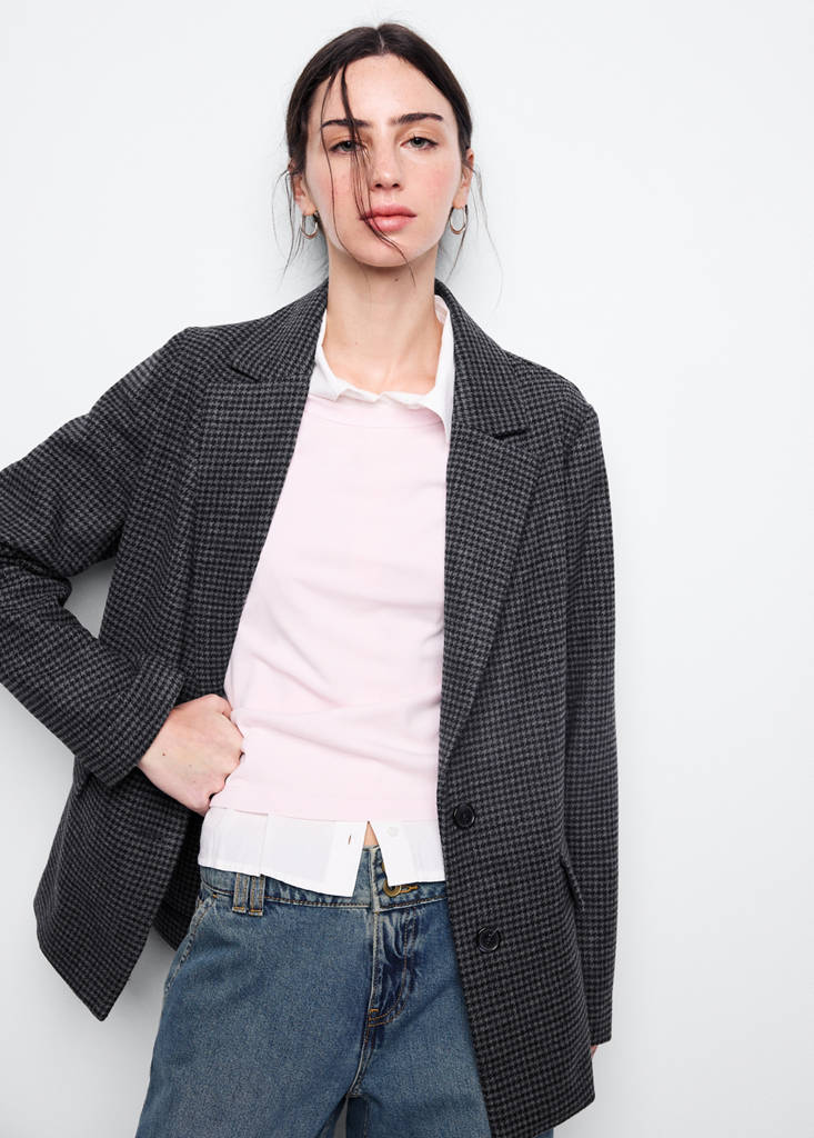 Herringbone wool blend blazer — Navy