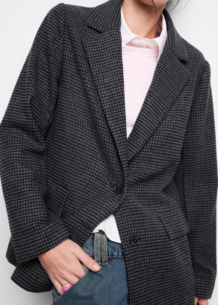 Herringbone wool blend blazer — Navy