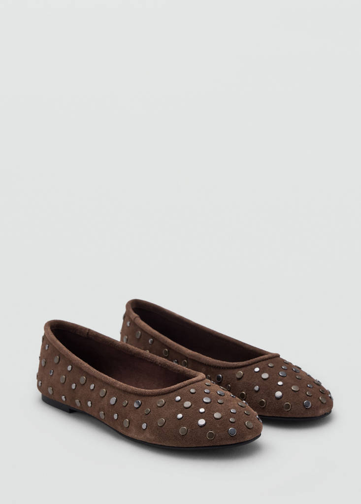 Studded leather ballet flats — Sand