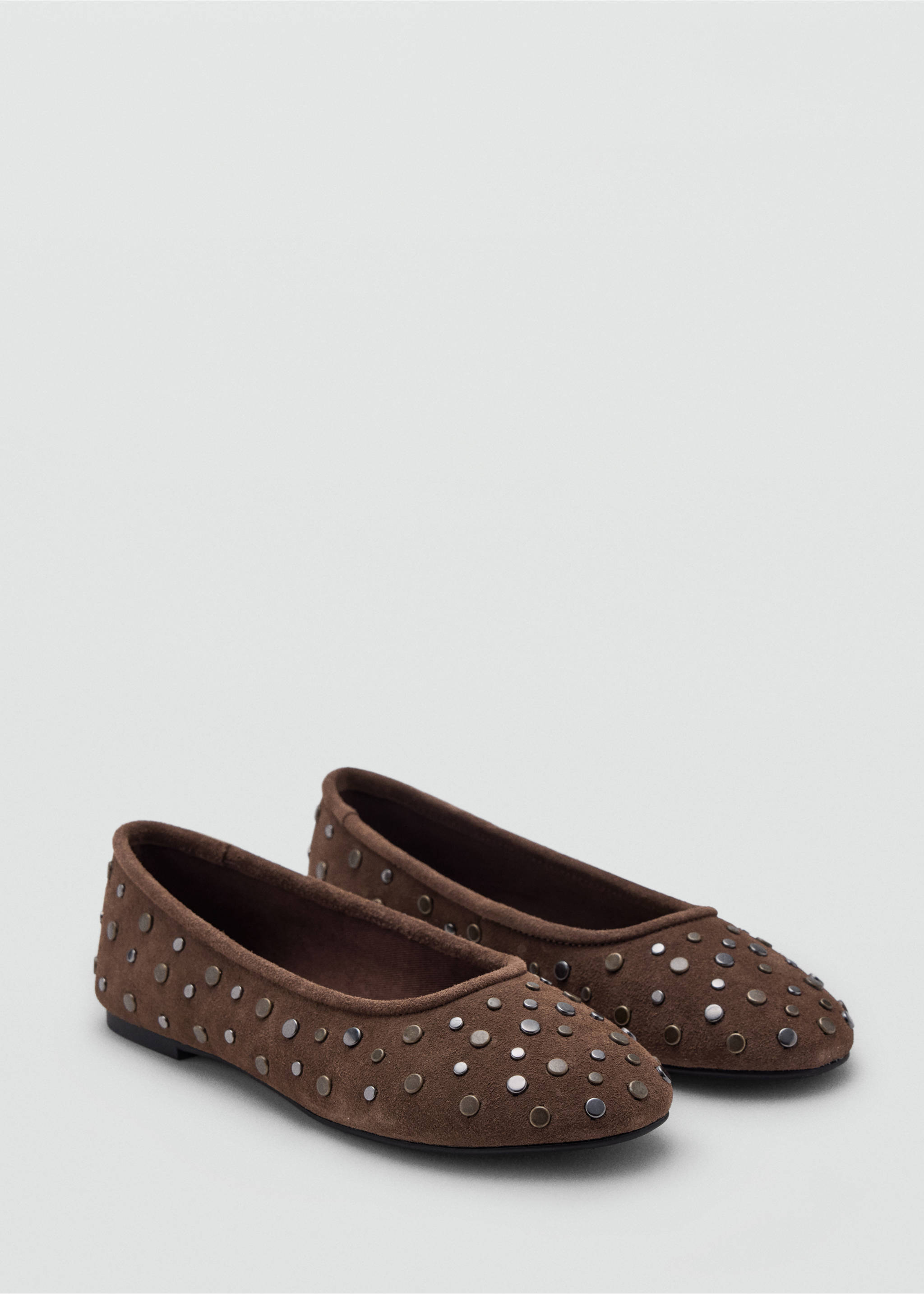 Studded leather ballet flats - Medium plane, Sand. Ref: 37075152-00.