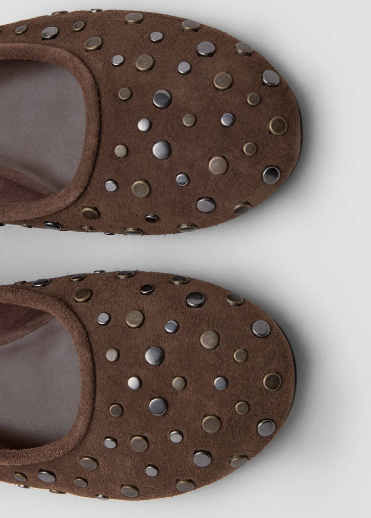 Studded leather ballet flats — Sand