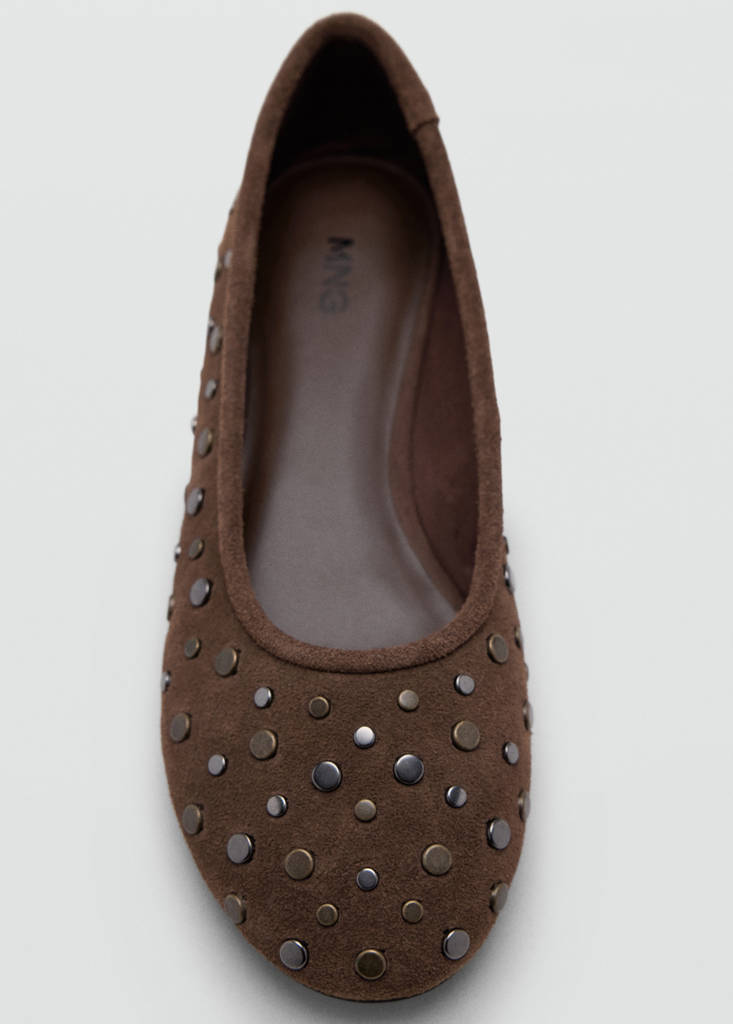 Studded leather ballet flats — Sand