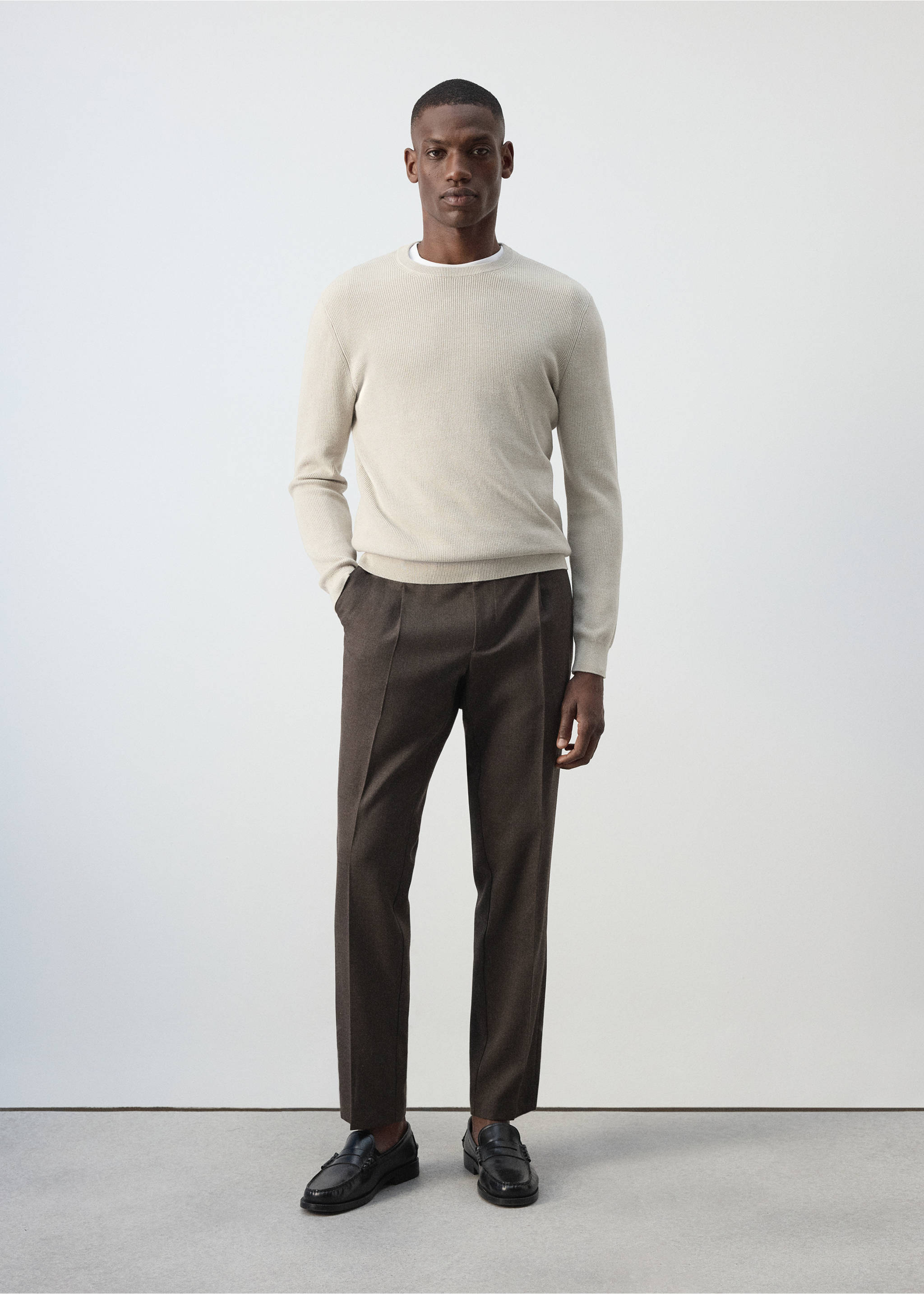 100% fine ribbed cotton sweater - General plane, Beige. Ref: 37075154-00.