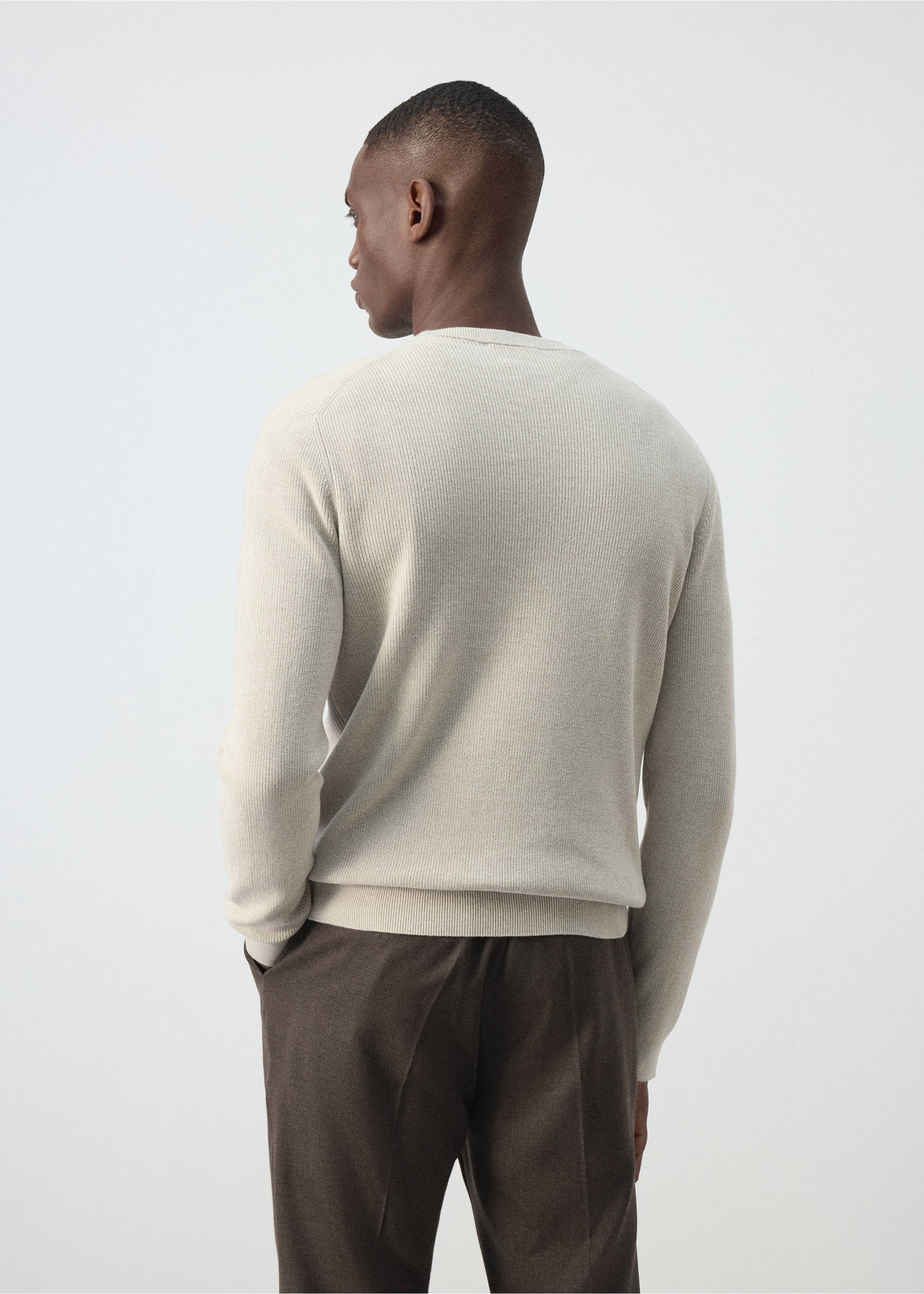 100% fine ribbed cotton sweater - Reverse of the article, Beige. Ref: 37075154-00.