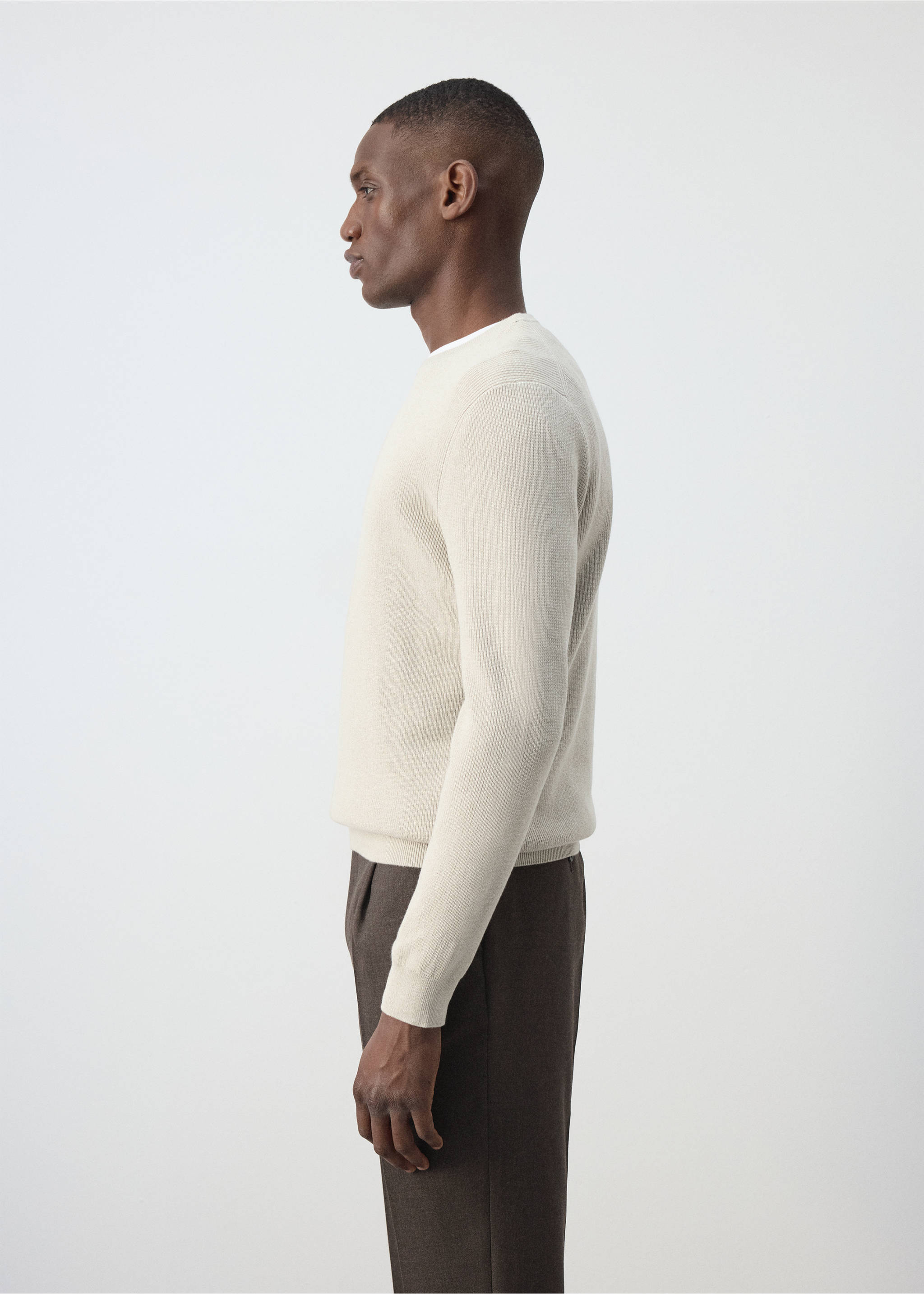 100% fine ribbed cotton sweater - Details of the article 2, Beige. Ref: 37075154-00.
