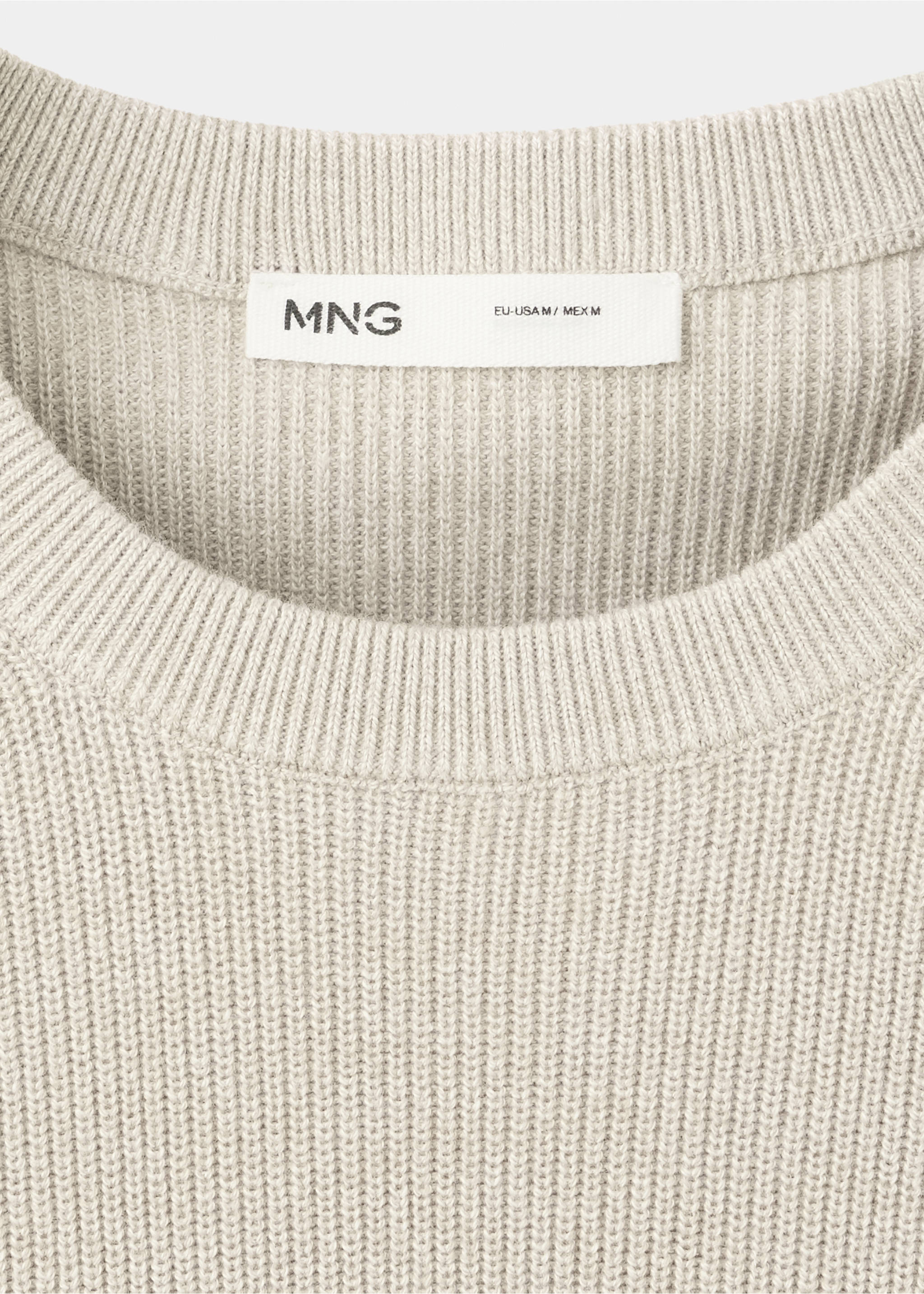 100% fine ribbed cotton sweater - Details of the article 8, Beige. Ref: 37075154-00.
