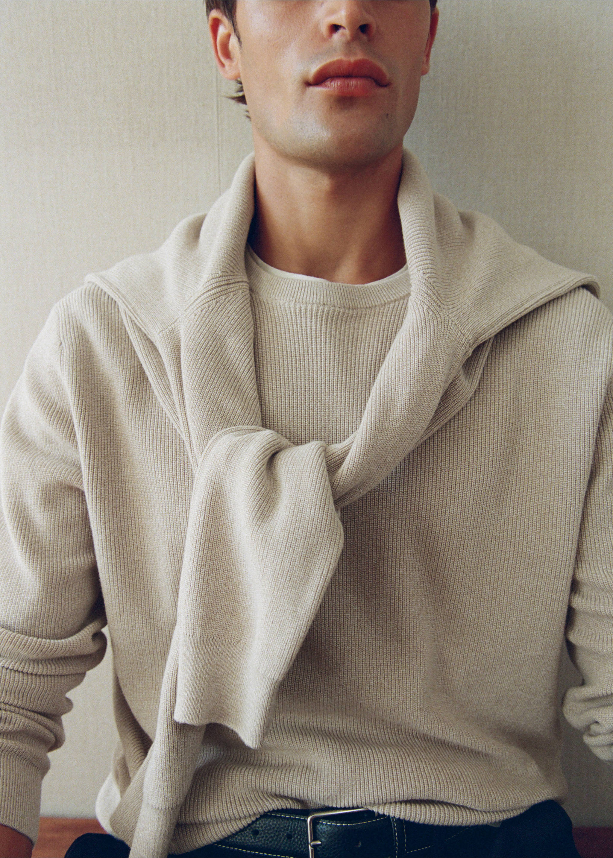 Jersey aus 100 % Baumwolle, feiner Rippstrick - Detail des Artikels 6, Beige. Ref: 37075154-00.