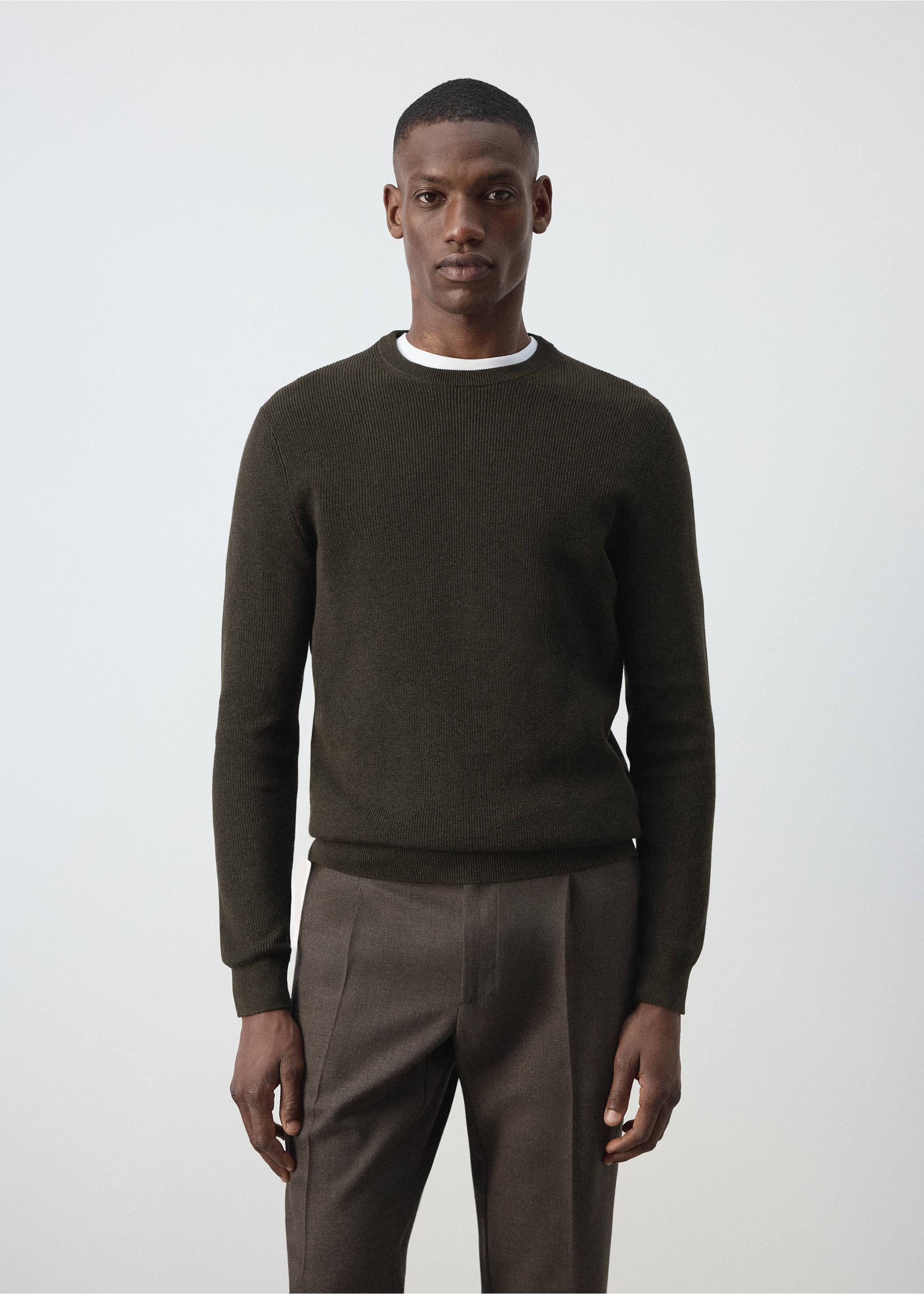 100% fine ribbed cotton sweater - Medium plane, Chocolate. Ref: 37075154-00.