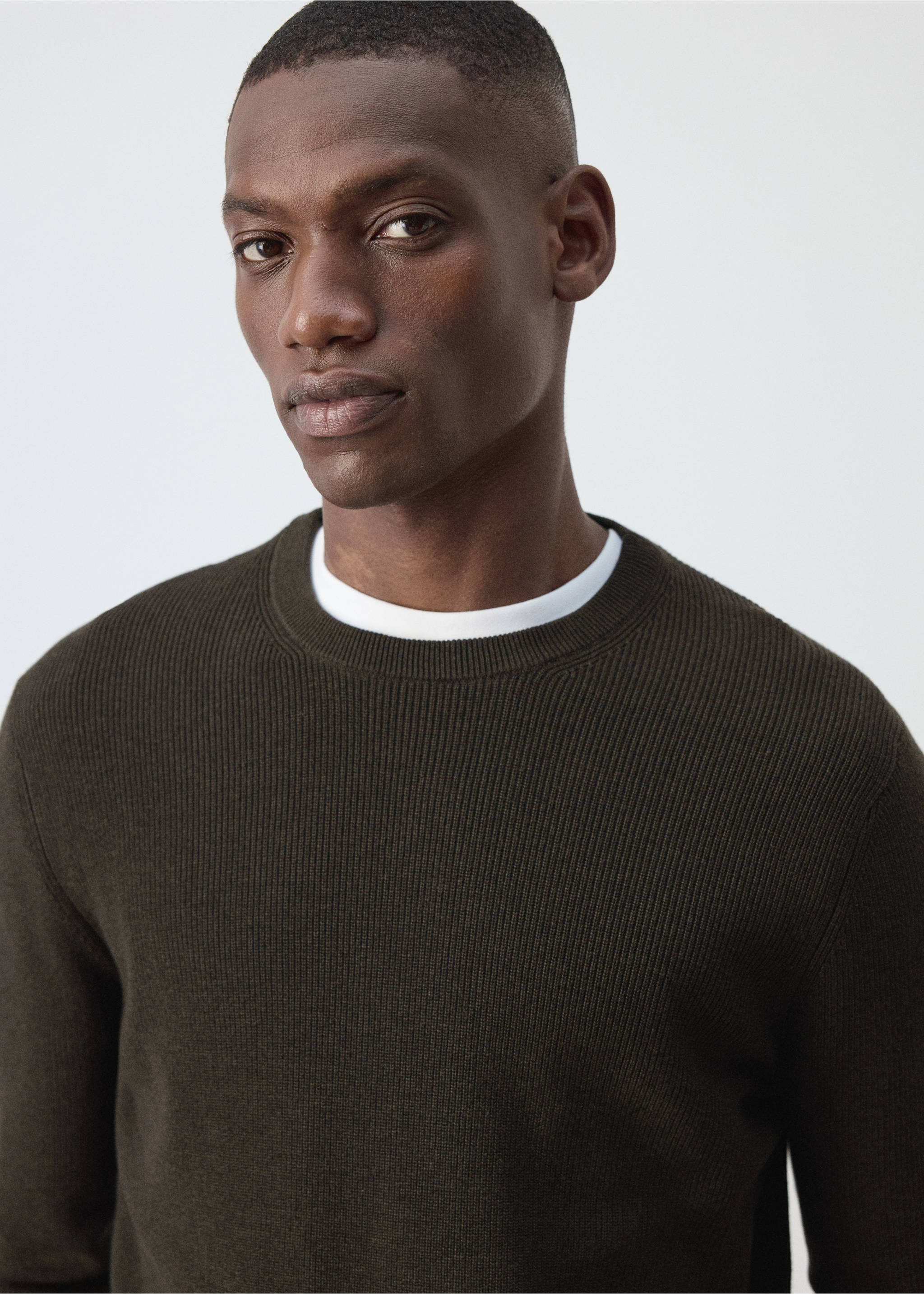 100% fine ribbed cotton sweater - Details of the article 1, Chocolate. Ref: 37075154-00.