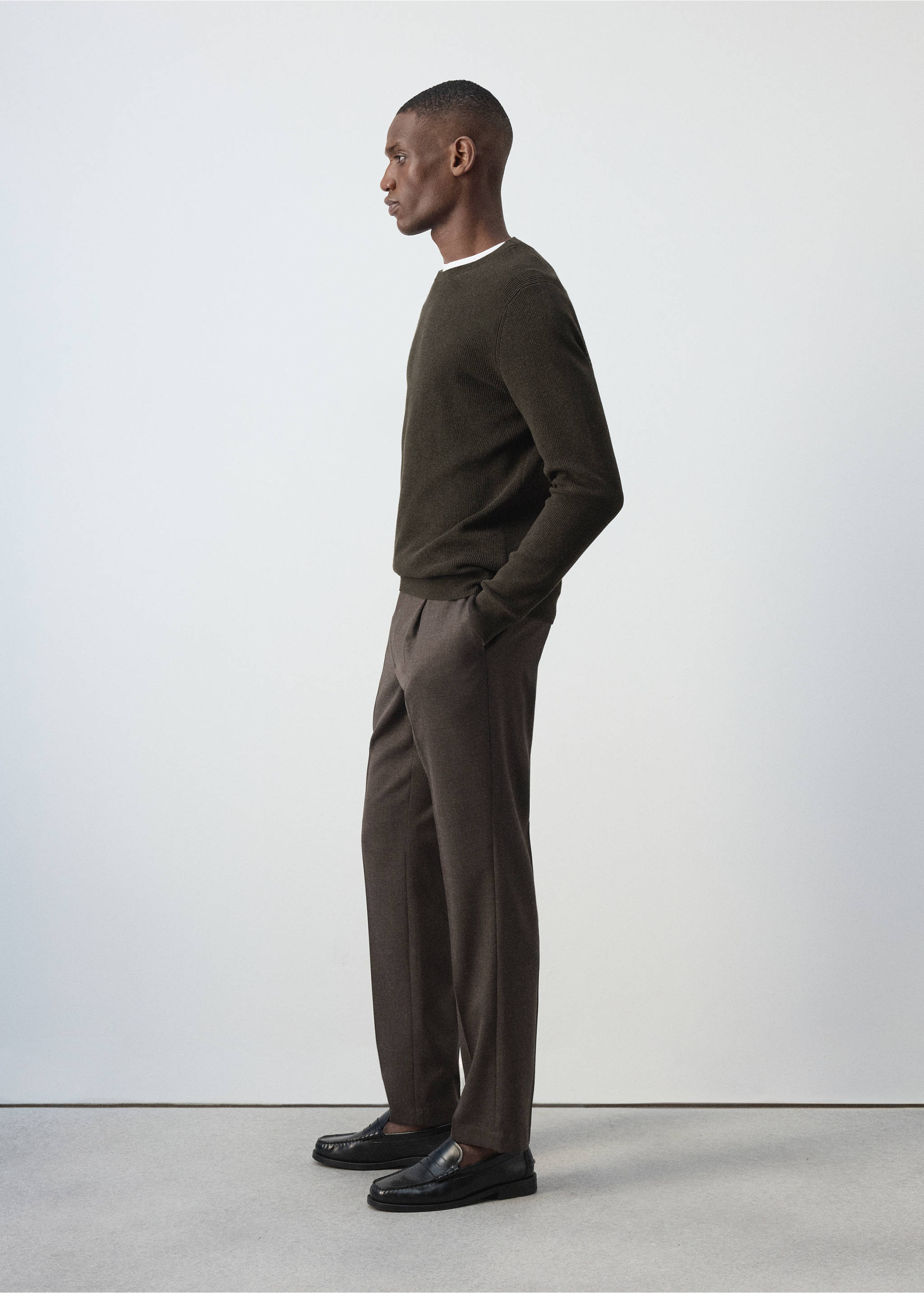 100% fine ribbed cotton sweater - Details of the article 2, Chocolate. Ref: 37075154-00.