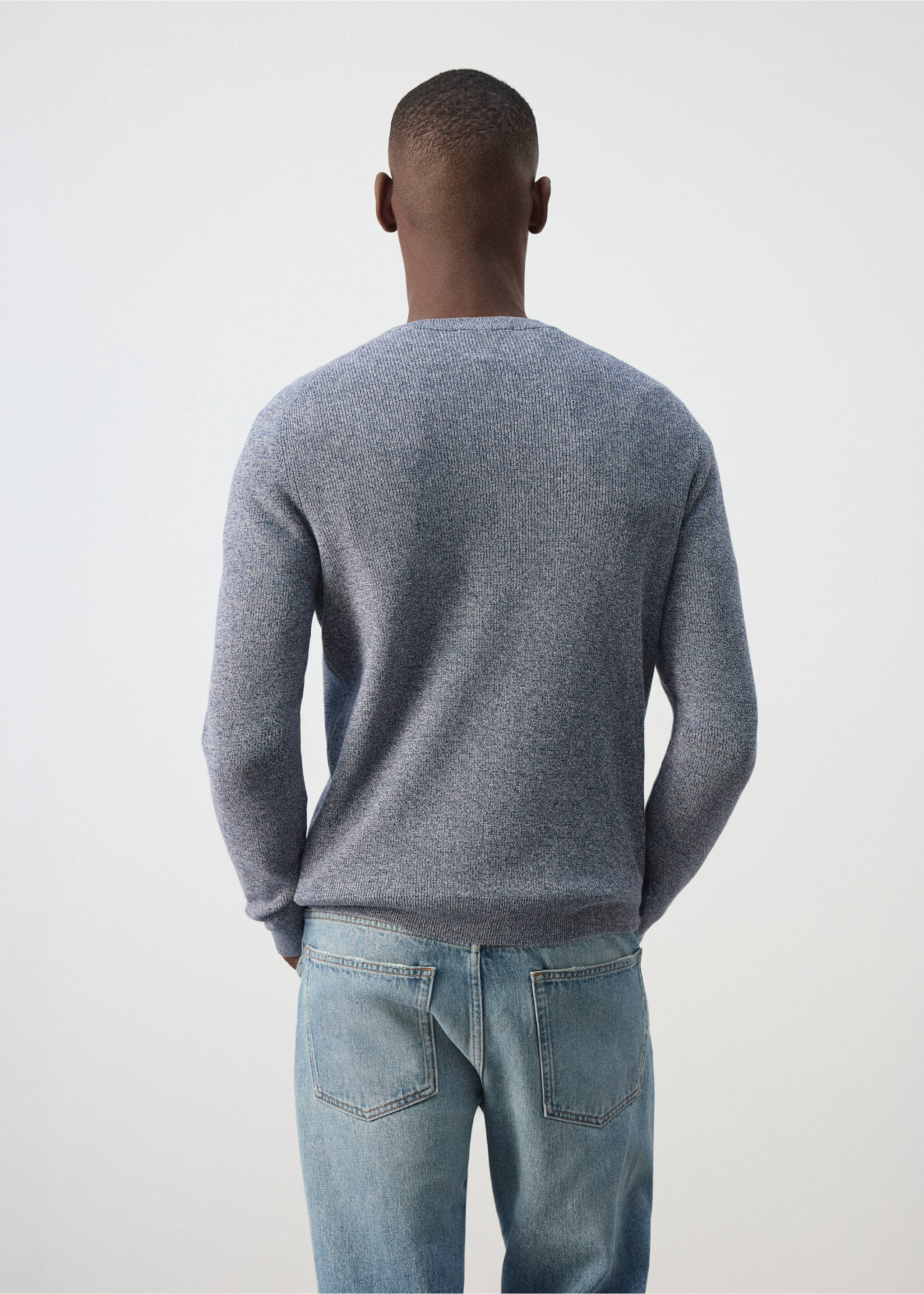 100% fine ribbed cotton sweater - Reverse of the article, Blue. Ref: 37075154-00.
