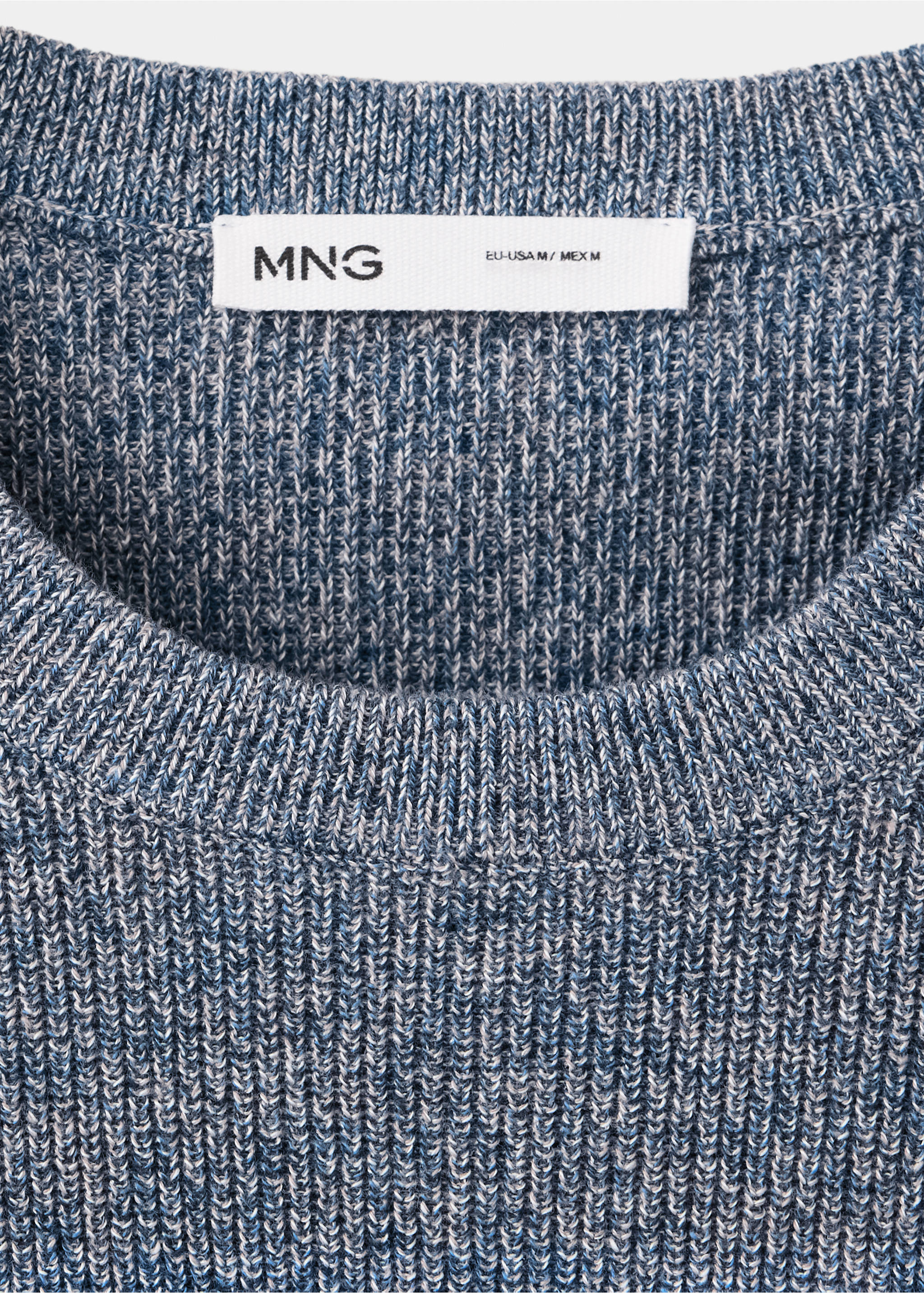 100% fine ribbed cotton sweater - Details of the article 8, Blue. Ref: 37075154-00.