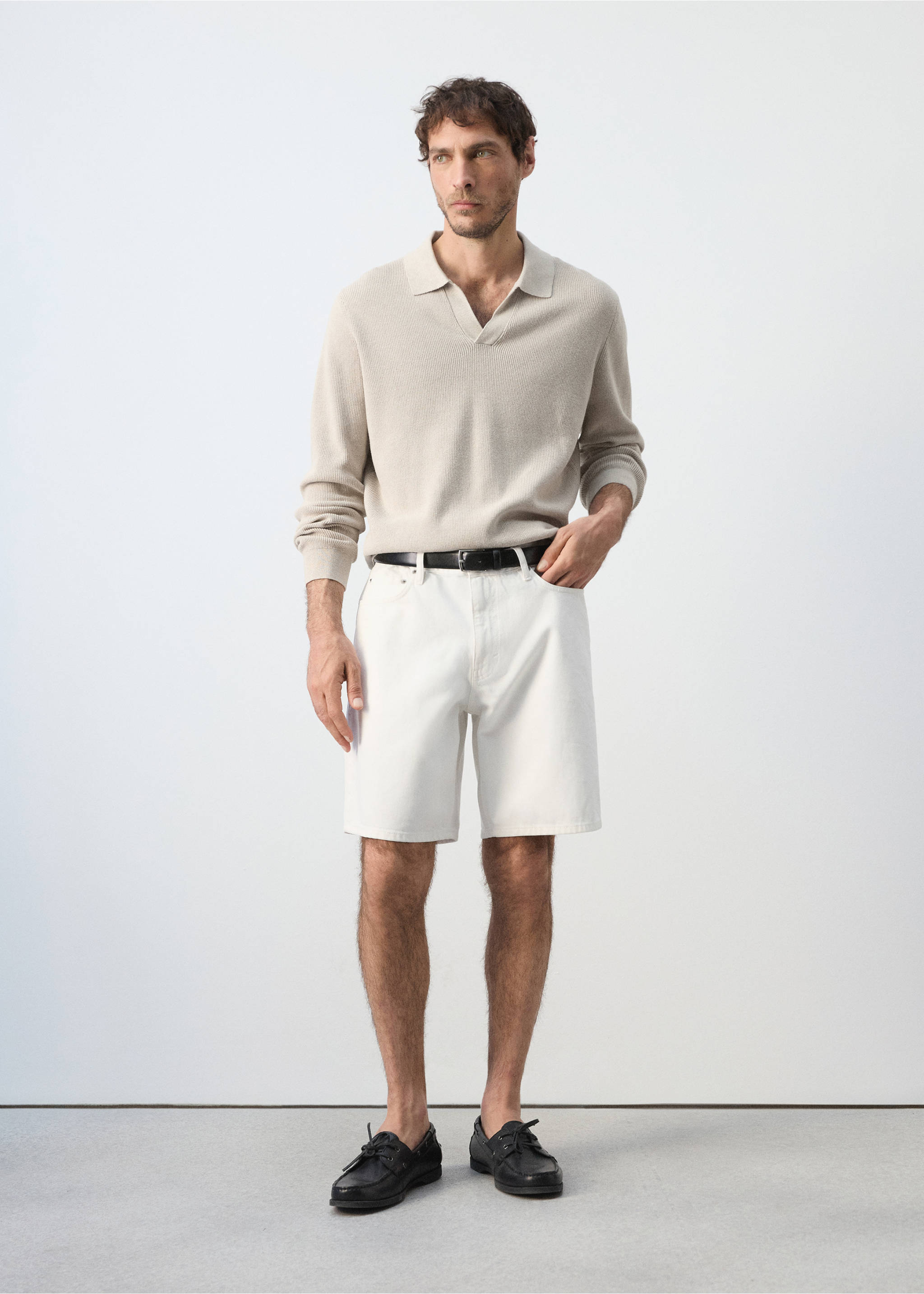 100% cotton knitted polo shirt - General plane, Beige. Ref: 37075157-00.